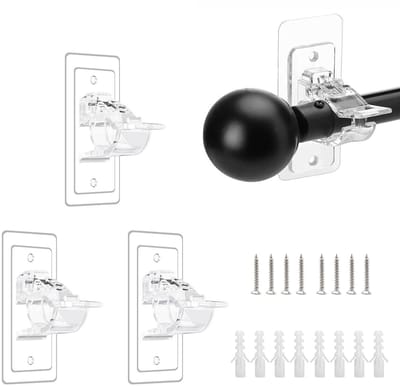 Dailygoods- Gordijnroedehouder Transparant - Zelfklevend/Boorinstallatie - Veerclip Ontwerp - Slijtvast ABS - Geschikt voor Stangen tot 3 cm - Inclusief Schroeven/Expansiebuis - Gordijnhouder