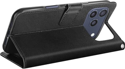 Mayaxess, Hoesje geschikt voor iPhone 17 Pro - Wallet Case met Koord & Stand, Zwart