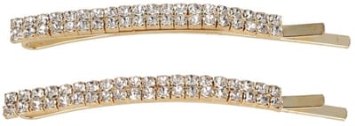 Haarsoires Haarspeld Schuifspeldjes Recht 6cm - Dubbele Rij - Strass Steentjes - Goud - Set van 2 - Haarklem - Haarclip - Haaraccessoires voor Dames & Kinderen - Hair Clip - Decoratieve Haaraccessoire