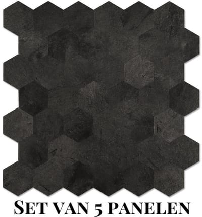 Wallways Wandpanelen - Plaktegels - Set van 5 Tegels - Tegelsticker - Zelfklevende Tegels - 4MM dik - Aluminium toplaag - Waterdicht - Krasbestendig - Hittebestendig - 3M Kleeflaag - Hexagon Antraciet