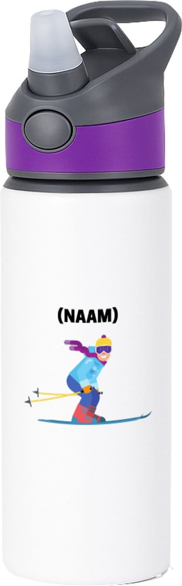 Hacebo® - skiën waterfles met rietje paars - Sport - Skiër - Wintersport - water fles - 650ML