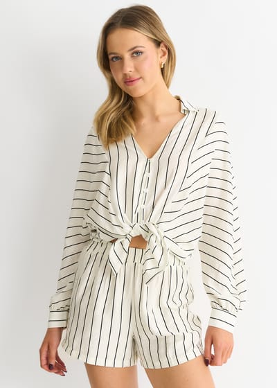 Crème lang mouw Batwing streep shirt