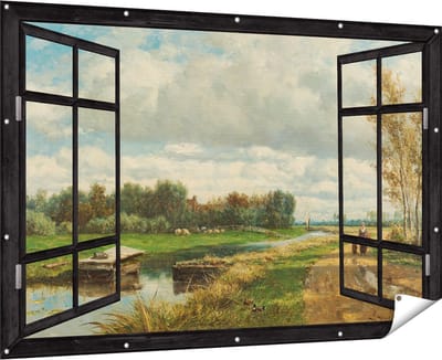 Gards Tuinposter Doorkijk Landschap in de Omgeving van Den Haag - Willem Roelofs - 180x120 cm - Tuindoek - Tuindecoratie - Wanddecoratie buiten - Tuinschilderij