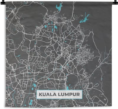 Wandkleed - Wanddoek - Kuala Lumpur - Stadskaart - Plattegrond - Blauw - Kaart - 180x180 cm - Wandtapijt