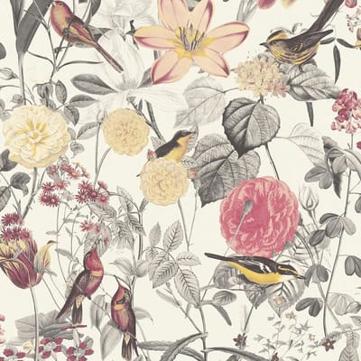 Bloemen behang Profhome 372761-GU vliesbehang glad met bloemen patroon mat rood geel grijs 5,33 m2