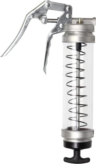 Vetspuit - Vet pomp - Smering machineonderdelen - Lichtdoorlatend reservoir - 37 cm - Grijs