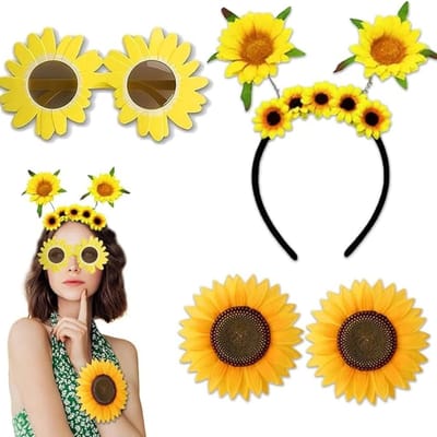 Hippie Kostuum Set met Zonnebril - Retro Bloemenkrans, Margriet Accessoires, Bohemian Outfit voor Feest, Strand, Reis en Carnaval - Ideaal voor Foto's en Themafeestjes