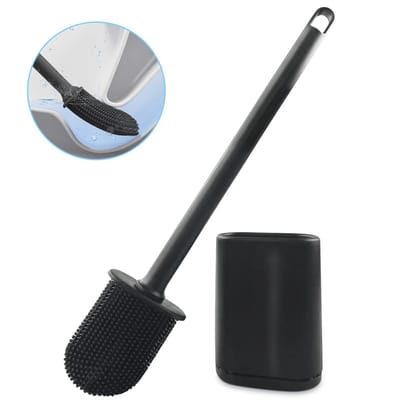 Peysaitr - Toiletborstel - Flexibel Plat Siliconen Borstel - Staand of Hangend - Voor Badkamer - Zwart - 40,8x9x5,4cm - 1 Set