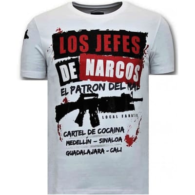 Luxe Heren T shirt - Los Jefes De Narcos - Wit