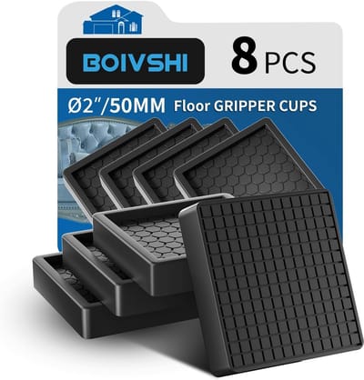 Set van 8 Vierkante Zwarte Meubelvoetjes Ø50mm - Antislip & Krasvrij voor Houten Vloeren