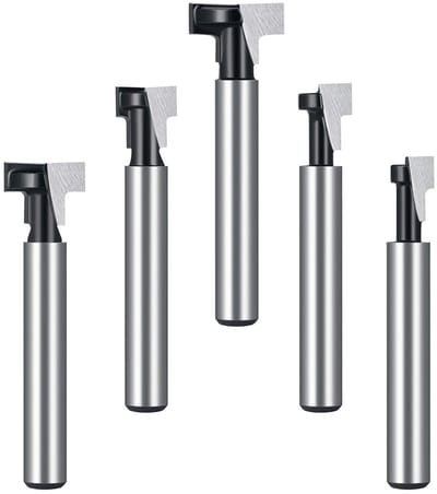 Set van 5 T-Slot Freesbits met 1/4" Schacht voor Houtbewerking - Ideaal voor Slotfrezen en Hex Bouten