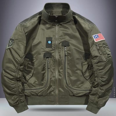 Veste de pilote de l'armée de l'air en coton pour hommes d'automne et d'hiver Veste de baseball à col montant pour hommes M black