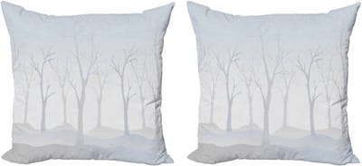 ABAKUHAUS Decoratieve kussenhoes met bosmotief, 2 stuks, mistig weer in het bos, moderne accenten, dubbelzijdige digitale print, 50x50 cm, paarsblauw