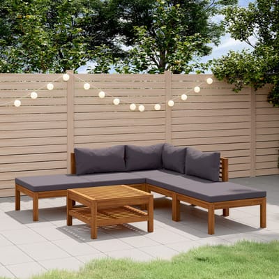 vidaXL - 6-delige - Loungeset - met - kussens - massief - acaciahout