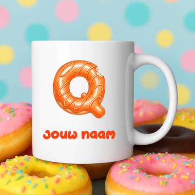 Mok - Donut letter Q – Gepersonaliseerd met naam – Grappige Mokken