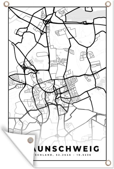Muurdecoratie Braunschweig - Plattegrond - Kaart - Stadskaart - 120x180 cm - Tuinposter - Tuindoek