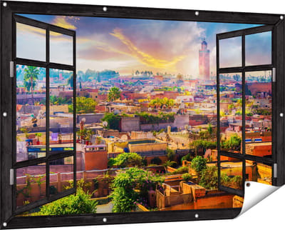 Gards Tuinposter Doorkijk Medina van Marrakesh in Marokko - 150x100 cm - Tuindoek - Tuindecoratie - Wanddecoratie buiten - Tuinschilderij