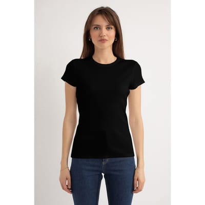 Josephine & Co Harley Ss Rib T-shirt Black Size: XS | T-Shirts Outlet | Dames | Zwart