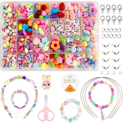 Kinderen Kralen om te Rijgen, Knutselset Doe-Het-Zelf Knutselen Snoerset Armbanden Halskettingen Kunsthandwerk Cadeauset voor Meisjes Kinderen van 5+ Jaar, 24 Cellen, Mix en Match Stijl