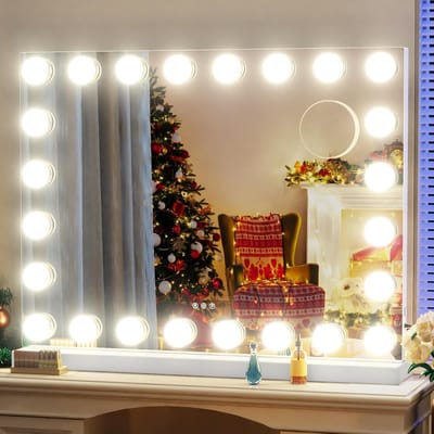 Make-upspiegel met lampen - Verlichte spiegel - Make-up aanbrengen - 24 grote bollen - 32x24 inch - Wit