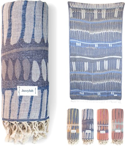 Dailygoods- Hamamdoek 100% katoen - Handgeweven - Jacquard-stijl - 90x180 cm - Natuurlijke kleuren - Handgeknoopte franjes - Badhanddoek