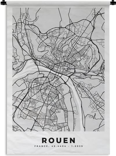 Wandkleed - Wanddoek - Kaart - Stadskaart - Frankrijk - Rouen - Plattegrond - 120x180 cm - Wandtapijt