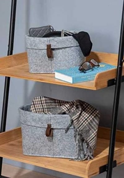 Famanu – Vilten opbergmand met opstaande rand - compacte ladebox in Scandinavisch design - geschikt voor keuken - hal of badkamer - gemaakt van duurzaam polyester - grijs - 18 x 13 x 12 cm
