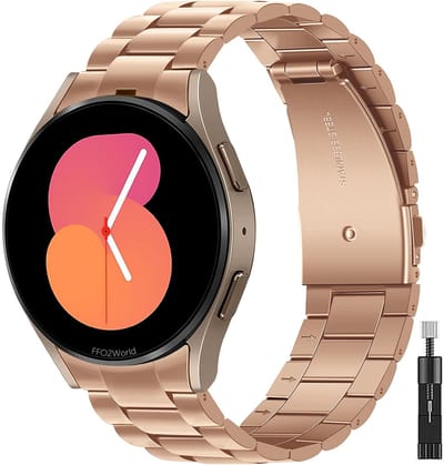 Stravo Stalen Schakel Bandje – Geschikt voor Samsung Galaxy Watch 7(40mm & 44mm)/FE/6/6 Pro/5/5 Pro/4/4 Classic – Luxe RVS Horlogeband met Snelkoppeling en Naadloze Pasvorm – Metalen Bandje voor Galaxy Watch 4-5-6-7 Alle Varianten – Rosé goud