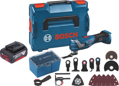 Bosch GOP 18V-34 Professional accu-multicutter 18 V Starlock Plus + 1x accu 4,0 Ah + 17-delige accessoireset + L-Boxx - zonder oplader