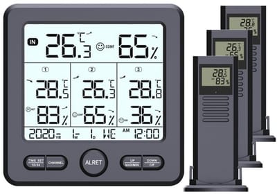 Draadloos Weerstation met Outdoor Sensor - Digitale Weerstation Display Thermometer Hygrometer met 3 Binnen Buiten Sensoren
