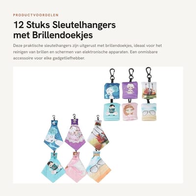 Dailygoods - 12 Stuks Sleutelhangers met Brillendoekjes voor Schermen en Brillen