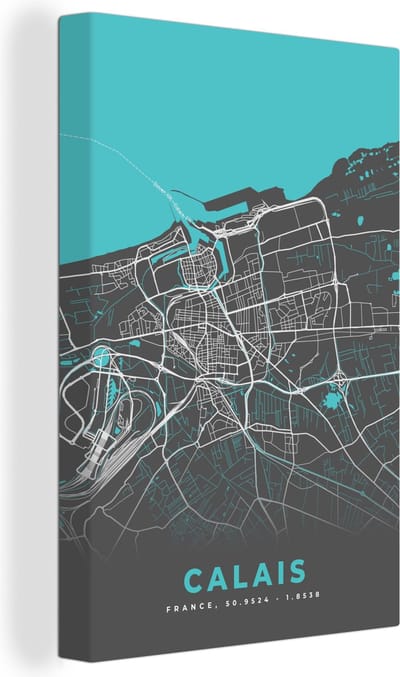 Canvas Schilderij Calais - Frankrijk - Plattegrond - Kaart - Stadskaart - 20x30 cm - Wanddecoratie