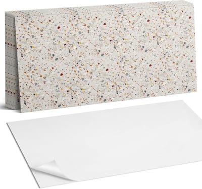 Coloray Plaktegels - Patroon met verschillende vormen Wandtegel Zelfklevend - 60 cm x 30 cm - Beige Plaktegels - 6 stuks - Rechthoek PVC Tegels - Plaktegels Keuken - Zelfklevende Vloertegels Badkamer - Vinyl Tegels - Zelfklevende Wandtegels