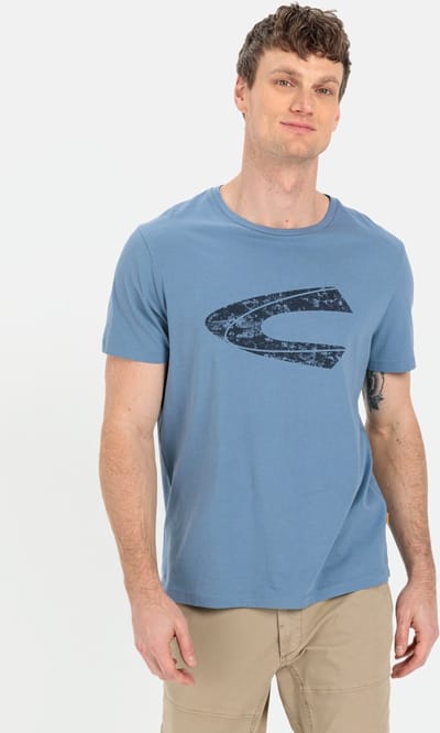 camel active T-shirt met print van duurzame organic cotton - Maat menswear-S - Blauw