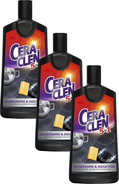 Ceraclen 5-in-1 - verzorging voor glazen keramiek en inductie reiniger - 3x 200 ml - alternatief voor Cerafix - Vernieuwde formule