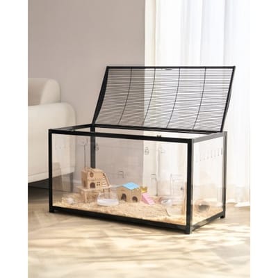 VEVOR Hamsterkooi, 360° Zicht, Transparant Hamsterverblijf, Kooi voor Kleine Dieren, 96x47x55 cm, Geventileerde Muizenkooi met Voordeur, Rattenkooi, Draagbaar Hamsterhuis voor Ratten, Cavia's