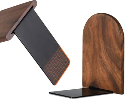 Somstyle Boekensteun Set - 2 Stuks - Boekenstandaard van Walnoothout - 12.7 x 10.2 CM - Boekenhouder - Bruin / Zwart