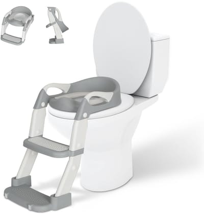 Toilettrainer met Trapje - 2-in-1 WC Verkleiner - Potje Peuter - Toilettrainer met Opstapje - Opvouwbaar - Toiletverkleiner - 2 tot 7 Jaar - Draagbare Toilet - Vrijstaand Toilet Kinderen - Grijs