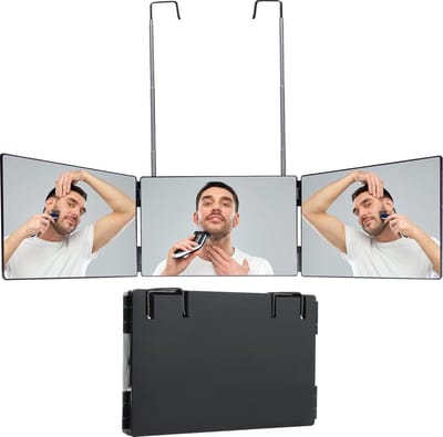 Drieluik Make-up en Scheerspiegel met 360 Graden Stand en Verstelbare Houders