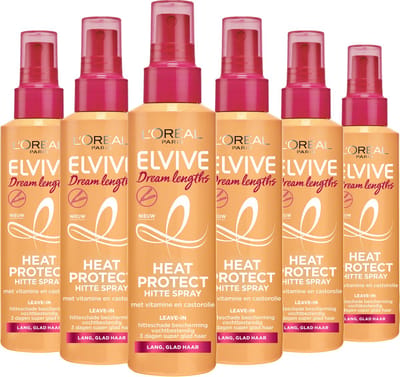 L’Oréal Paris Elvive Dream Lengths Heat Protect Hittespray - Lang, Beschadigd Haar - 230°C Hittebescherming - 6 x 150ml