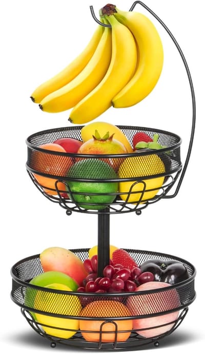Famanu – Bananenhouder met koperen afwerking – Stijlvolle fruitstandaard – Elegant voor keuken of eettafel