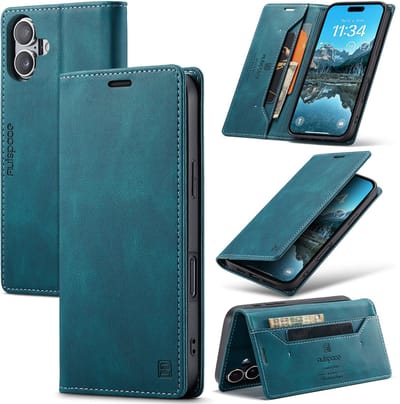Luxe Flip Case met RFID Bescherming Kaarthouder en Magneetsluiting voor Apple iPhone 16 _ Blauw
