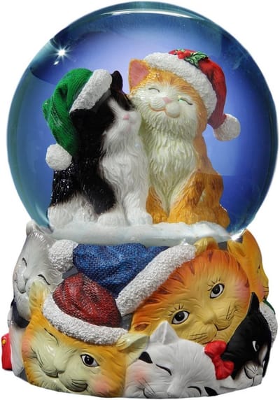 Muziekdoos Sneeuwbol met Katten Kerstthema - Speelt 'We Wish You a Merry Christmas'