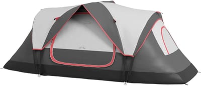 Tunneltent - Kampeertent met regenhoes - Familietent 6-8 persoons - 2 kamers - Grijs