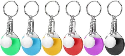 Mini tafeltennis sleutelhangers - 6 stuks met tafeltennisracket, sportieve accessoires voor tassen en rugzakken