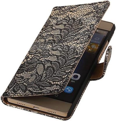 Lace Bookstyle Wallet Case Hoesjes Geschikt voor Huawei Ascend G6 4G Zwart