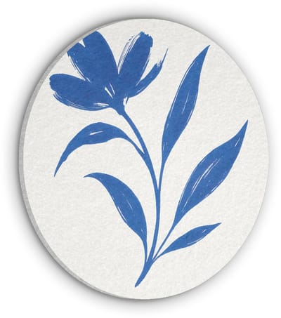 Akoestisch wandpaneel rond 30x30 cm - Vilt schilderij Bloem - Blaadjes - Minimalistisch - Blauw - Ronde akoestische panelen - Geluidsdempende wanddecoratie - Geluidsisolatie wandcirkel - Muurdecoratie geluidspanelen