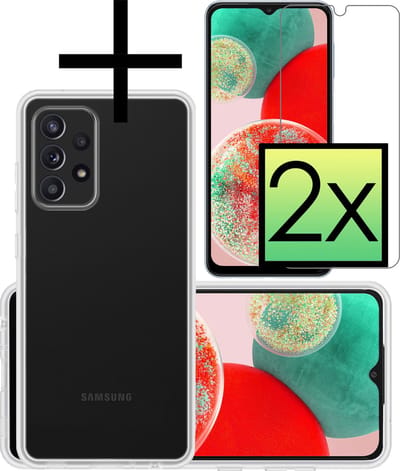 Hoesje - Met 2x Screenprotector - Geschikt voor Samsung Galaxy A23 - Sterk & Shockproof - Back Cover - Siliconen Case - Telefoon Hoes - Transparant