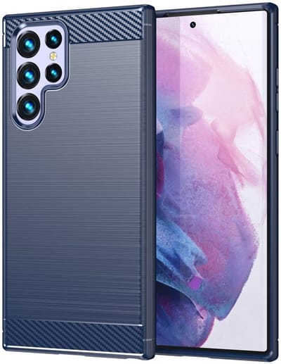 Geborsteld TPU Hoesje Geschikt voor Samsung Galaxy S23 Ultra | Beschermhoes | Back Cover | Flexibel TPU | Stijlvol Carbon | Dun | Blauw