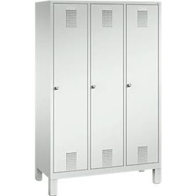 Kapstok Evolo S 3000, staal, met poten, 3 compartimenten, cilinderslot, lichtgrijs RAL 7035/lichtgrijs RAL 7035